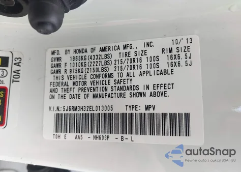 2014 Honda Cr-V Lx from USA, damaged, VIN 5J6RM3H32EL013005